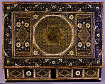 Writing Box, Wood; veneered with ebony, inlaid with ivory and bone (partially stained), brass (sadeli technique)